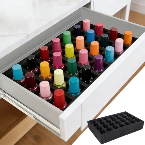 HALAGAS Nail Polish Drawer Organizer, Nail Polish Organizer Holder Foam Pad with Slots for Storage 28 Bottles Nail Polish or Essential Oil for Counter Vanity Dresser Desk Drawer
