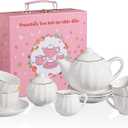 Sweejar Porcelain Toy Tea Sets British Royal Series, Vintage Style Tea Set for Children, Cups & Saucer Service for 4, with Teapot, Sugar Bowl and Cream Pitcher(White)