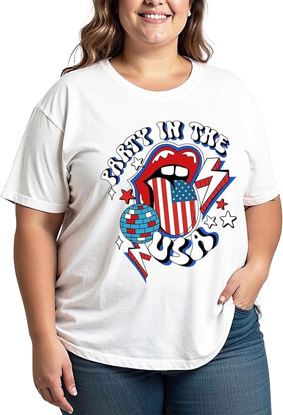 4th of July Shirts Women Plus Size:American Flag Graphic Crew Neck Tees USA Patriotic Higher Quality Short Sleeve T-Shirt. Size L