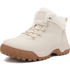 Womens Snow Boots Warm Winter Fur Lined Waterproof Ankle Booties Comfortable Outdoor Trekking Shoes (7, Beige)