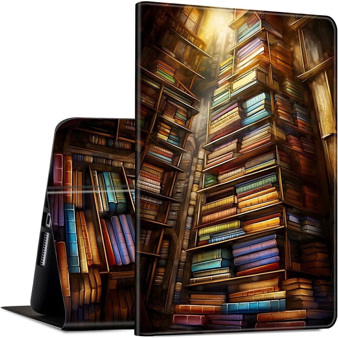 Case for All-New Kindle Fire HD 10 & 10 Plus Tablet (11th Generation, 2021 Release) 10.1" Slim Lightweight PU Leather Shock-Proof Smart Stand Cover Case with Auto Wake/Sleep, Library Bookshelfs