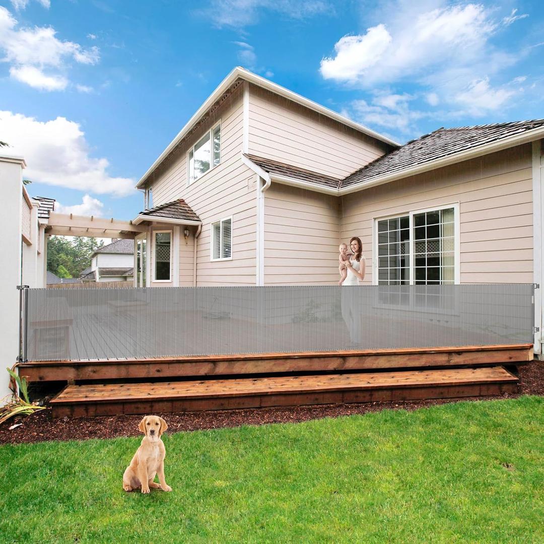 195 Inch Retractable Baby Gates Extra Wide Dog Gate for Large Openings 33" Tall Extra Large Retractable Dog Gates for The House Indoor/Outdoor Child Gate Mesh Pet Gates for Dogs Garage Deck Gate, Grey
