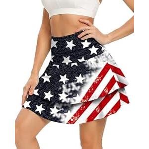 WOWENY Women's Athletic Pleated Tennis Skirt Ladies Active Layered Skort with Pocket Running Golf Skirt with Ruffle for Workout Sports Pickleball(2-Layer USA, L)