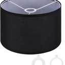 PATIKIL Drum Lamp Shades for Table Lamps 12"x12"x8" Linen Lampshade Easy Assembly Lamp Shade with E27 to E26/E14 Adapters for Floor Lamps Bedside Lamps Pendant Lights, Black (1.65" Spider)