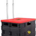 dbest products Quik Cart Collapsible Rolling Crate on Wheels for Teachers Tote Basket 80 lbs Capacity, Made from Heavy Duty Plastic and used as a Seat, Standard, Red