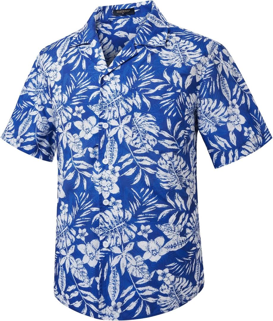 Hawaiian Shirt for Men Casual Summer Short Sleeve Beach Vacation Aloha Hawaii Button Down Shirt Holiday (Blue, XXL)