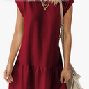 BLENCOT Womens Summer Dresses Casual Cap Sleeve Spring Ruffle Mini Sporty Sweatshirt Trendy Tshirt Dress XL, Burgundy Red