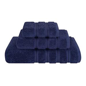 American Soft Linen Premium 3 Piece Towel Set, 1 Bath Towel 1 Hand Towel 1 Washcloth, 600 GSM 100% Cotton Turkish Towels for Bathroom, Navy Blue Towel Set