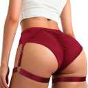 Women's Booty Shorts with Garters High-Waisted Biker Hot Pants Gym Workout Running Shorts Rave Outfits for Festival (X-Large, Burgundy)