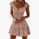 Womens Summer Ruffle Sleeve Sweetheart Neckline Printing Dress Mini Dresses Size Medium