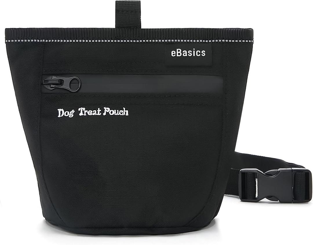 Dog Treat Pouch for Training Doggie Puppy Snack Reward Pouch Bait Bag Pet Treat Carrier Holder with Clip Waist Belt Magnetic Opening (Black)