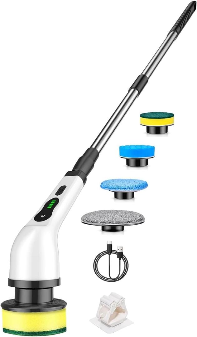 Electric Spin Scrubber, PX7 Waterproof for Floor Tub Tile Car, O-White.