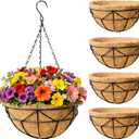 EIMQUVW 16 Inch Coconut Fiber Hanging Planter 4 Packs Durable Metal Hanging Baskets with Chains Outdoor Wire Pot for Spring and Summer Front Porch Garden Decoration