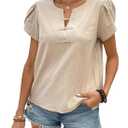 Women's Summer Tops Petal Short Sleeve V Neck Blouses Dressy Casual Fitted Cute Solid Shirts 2025 (M)