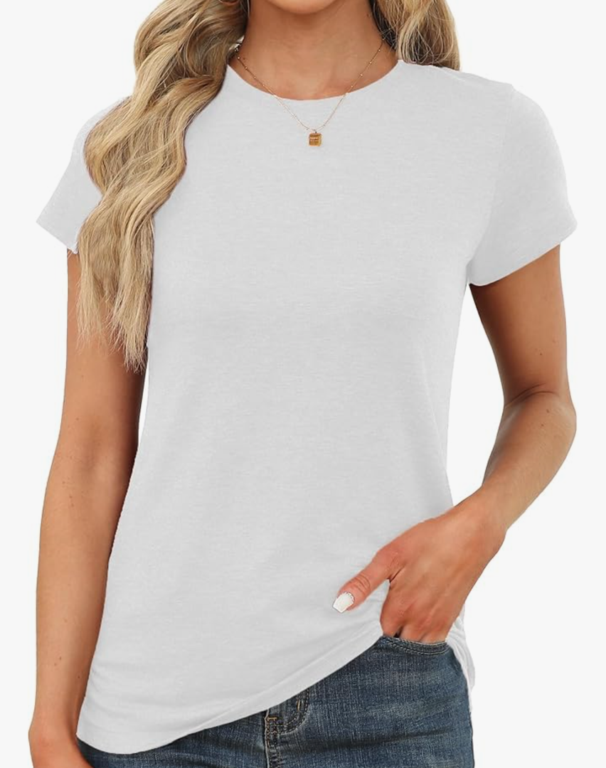 Memorose Womens Short Sleeve Tops Summer T Shirts Round Neck Causal Fashion Basic Tee Small