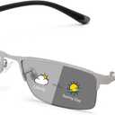 FEISEDY Blue Light Blocking Photochromic Multifocal Progressive Reading Glasses Vintage Half Frame UV400 Protection B1388 (Gun Grey+black)