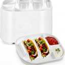 Baderke 60 Pack Disposable Plastic Taco Plates, Fiesta Tacos Holder Tray PP Taco Holder Plates with 2 Dividers for Soft & Hard Shells for Tacos Tuesday Bar, Parties, Picnics (White)