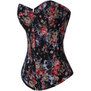 Alivila.Y Fashion Womens Vintage Floral Denim Overbust Corset Bustier Top (Medium, Black)