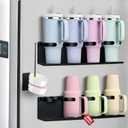 Magnetic Cup Holder for Fridge,8 Cups Water Bottle Organizer for Stanley 30 40 oz with Tumbler Lid Organizer,High Capacity Heavy Duty Kitchen Storage Rack Accessories
