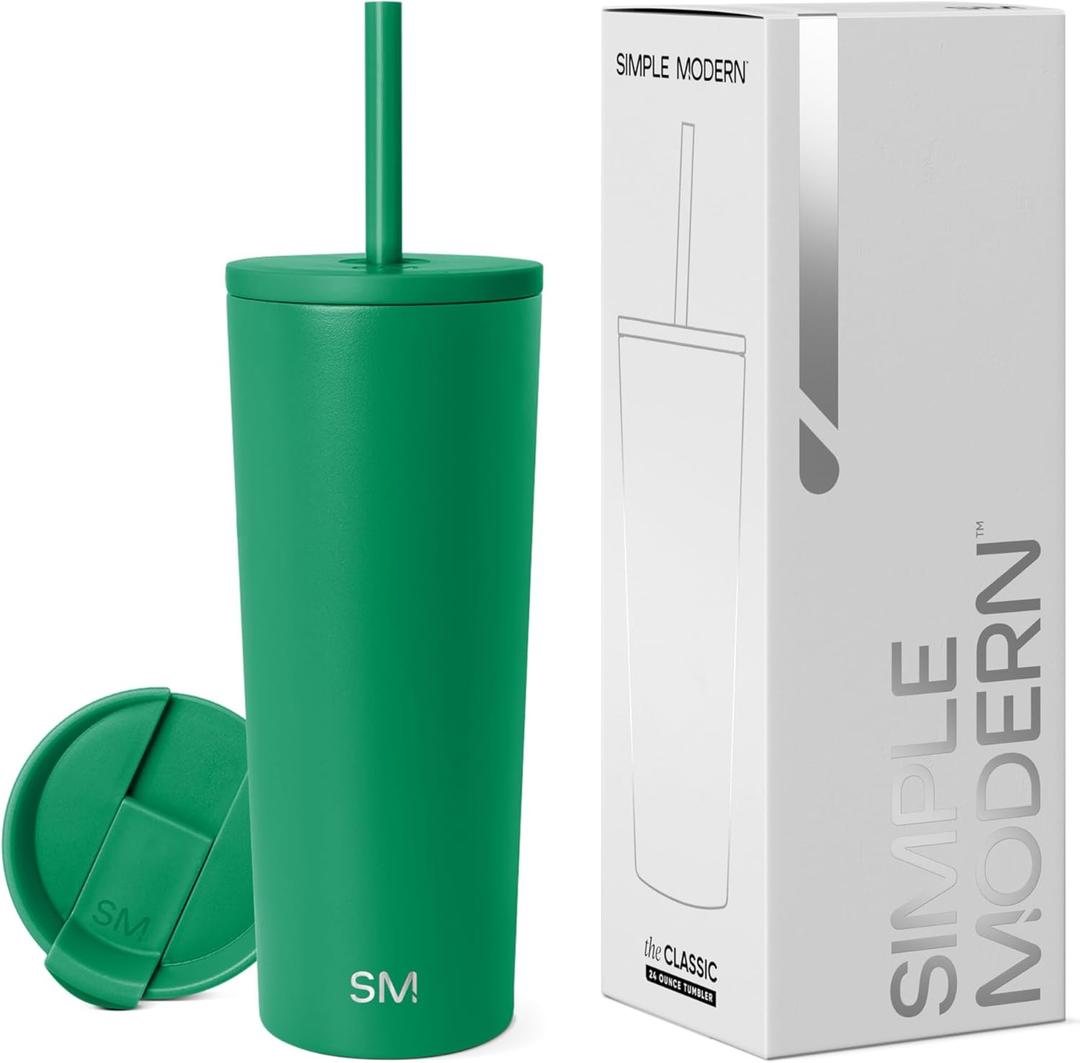 Simple Modern Insulated Tumbler with Lid and Straw | Iced Coffee Cup Reusable Stainless Steel Water Bottle Travel Mug | Gifts for Women Men Her Him | Classic Collection | 24oz | Kelly Green