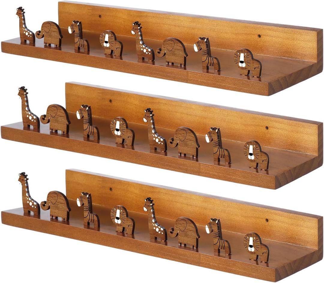 3 Pcs Nursery Animal Floating Book Shelves Wood Book Shelves Animal Wall Decor for Room, Nursery Room Decor and Books, Toys, Photo Frames Storage