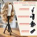 Wig Head Stand 23 Inch, Wig Stand with Head Wig Stand Tripod with Mannequin Head Stand, Wig Head Stand with Canvas Head for Wigs Making Display with Table Clamp, Wig Caps, Pins Set(Wig not included)