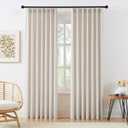 Linen Texture Curtains for Living Room Bedroom Pinch Pleated 84 Inch Length Blush Beige Semi Sheer Window Curtains 2 Panel Set for Girls Room Light Filtering Pleated Drapes with Hooks for Home Decor