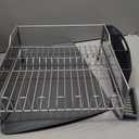 KitchenAid Large Capacity Full Size Rust Resistant Dish Rack with Angled Drain Board and Removable Flatware Caddy, Light Grey