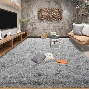 Tepook Super Soft Fluffy Rugs for Living Room, Area Rugs 8x10 for Bedroom, Modern Shaggy Rug Fuzzy Carpets for Kids, Plush Indoor Nursery Home Decor Rug with Non-Slip Bottom, Grey