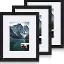 Hongkee 8x10 Black Picture Frames set of 3, Made of Wooden and Glass Photo frame - Displays Picture 5x7 with Mat or 8 x 10 without Mat, Desktop & Wall Collage Frame set