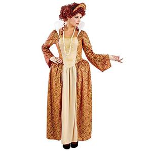 fun shack Tudor Costume Women Medieval Queen Outfit Anne Boleyn Dress for Historical Events and Themed Parties, Medium Gold