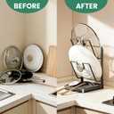 Kitchen Pot Lid Storage Rack, Double Layer Pot Lid Organizer Rack & Holder While Cooking, Metal Pot Lid Stand with Spoon Rest and Removable Drip Tray, Space-Saving Design (Gray, 2)