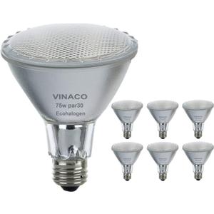 Vinaco Halogen PAR30 Long Neck 75W 120V 1000LM, 6 Pack High Output Halogen PAR30 Dimmable 3000K Warm White with E26 Base, Long Lifespan Long Neck Flood Light Bulb with CRI100 for Tracking Lighting