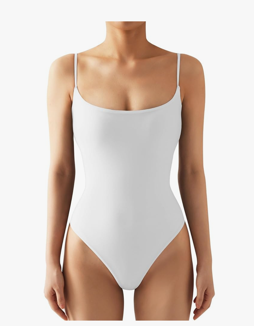 SUUKSESS Women Sexy Square Neck Thong Bodysuit Backless Cami Bodysuit Top, Size S