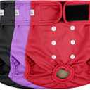 Female Dog Diapers - Reusable Diapers for Doggie in Heat - Highly Absorbent for Pet Incontinence with Adjustable Snaps (Pack of 3) Red Black Purple, M