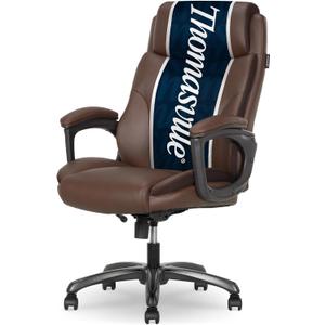 Thomasville Danvers Big & Tall Office Chair, Ergonomic High-Back and Contoured Lumbar Support, Supportive Comfort Craft Seat Cushion Technology, Breathable Vegan Leather with Padded Armrests, Dark Brown