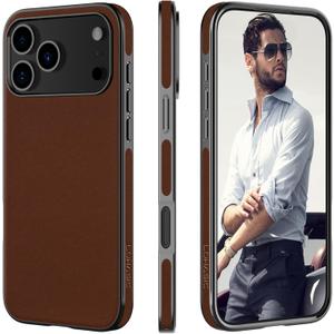 LOHASIC for iPhone 17 Pro Max Case Leather, Slim Luxury Designer Aesthetic Cover for iPhone 17 Pro Max, Soft Vegan Business iPhone 17 Pro Max Leather Case for Men Women, Dark Brown