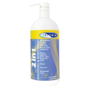 TRISWIM 2-in-1 Chlorine-Out Shampoo & Body Wash 32oz | Removes Chlorine, Saltwater, Hard Water Minerals, Copper, Green Tint | Vegan, Tear-Free, No Parabens | Watermelon Scent