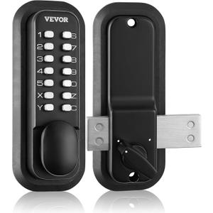 VEVOR Mechanical Keyless Entry Door Lock, 14 Digit Keypad, Outdoor Gate Door Locks Set with Surface-Mounted Latch, Water-Proof Zinc Alloy, Keypad and Knob, Easy to Install, for Garden, Garage, Yard (Black)