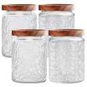 yoqelt Vintage Glass Jars with Wooden Lids, 4 Pack 24 oz Airtight Glass Food Storage Containers Sets for the Kitchen, Sugar Coffee Candy Spice Cookie Tea Pasta