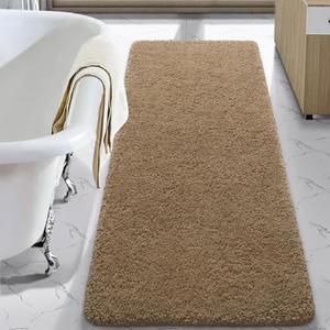 LOCHAS Bathroom Rug Runner 24x60 Inch, Soft Thick Absorbent Microfiber Bath Rugs for Bathroom, Machine Washable, Shaggy Plush Non Slip Bath Mat for Tub, Shower Floor, Quick Dry Mats, Light Brown