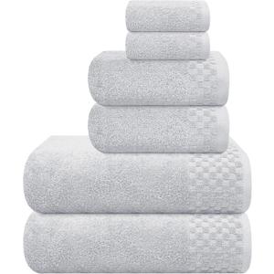 MyOwn Premium Cotton 6 Pack Towel Set for Bathroom, Contains 2 Bath Towels 28x55 inch, 2 Hand Towels 16x24 inch & 2 Wash Coths 12x12 inch, Ideal Everyday use, Compact & Lightweight - Light Grey