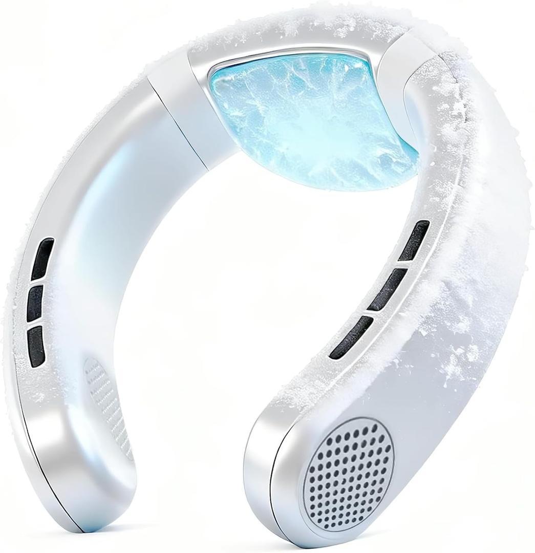 Neck Fan Rechargeable with Semiconductor Cooling Plate, 7000mAh Portable Neck Air Conditioner 3+ Hours Battery, 360g Lightweight Cooling Neck Fan That Blows Cold Air for Travel Hot Flashes Outdoor, Adjustability: 150 flexible silicone design