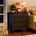 Night Stand, Fluted 3 Drawer Wide Farmhouse Nightstand with Gold Handle, Modern Wooden Bedside End Table for Bedroom, Living Room, Black