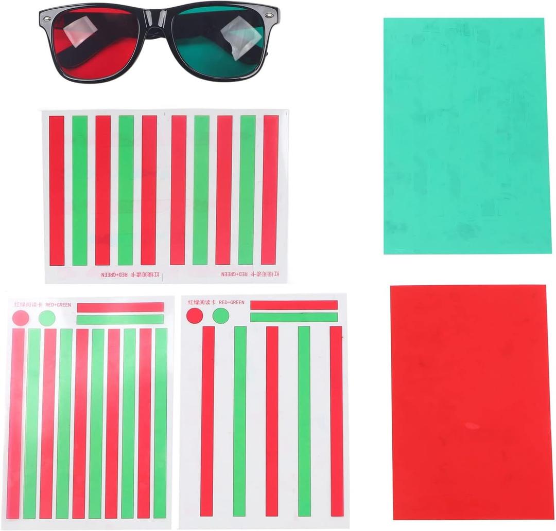 Red Green Vision Therapy,Amblyopia Vision Cards,Semme Eye Training Cards for Myopia, Strabismus, and Amblyopia with Red Green Glasses