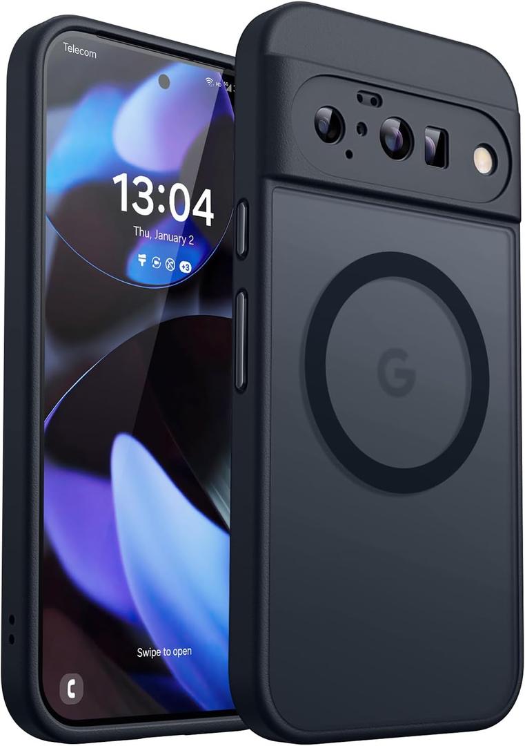 CANSHN Magnetic for Google Pixel 10 Pro Case(6.3 Inch), Upgraded [Full Camera Protection] [Compatible with Magsafe] Non-Yellowing Protective Shockproof Bumper Phone Cover, Black