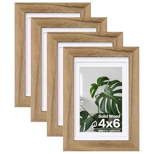 Egofine 4x6 Picture Frames with Plexiglass, Display Pictures 3x4.5 and 3.5x5 with Mat or 4x6 Without Mat Set of 4 for Tabletop and Wall Mounting, Carbonized Brown