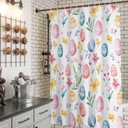 Easter Shower Curtains for Bathroom Easter Eggs Spring Stall Shower Curtain Set Waterproof Polyester Bathroom Curtains Floral Leaves Bathtub Decorations 72x72 Inch