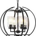 Black Chandelier Lighting with Clear Glass for Dining Room, Farmhouse Hanging Lighting, 4 Lights Globe Ceiling Light Fixture