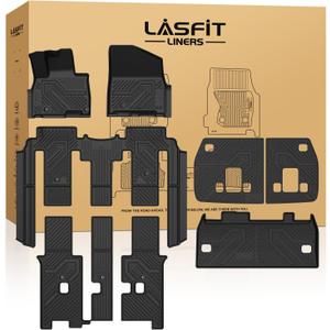 LASFIT Floor Mats & Backrest Mats & Cargo Mat for Kia Carnival Hybrid 8 Seats 2026 2025 (Only Fit Hybrid), All Weather TPE Custom Fit Floor Liners Full Set Car Mats Trunk Mat Accessoires, Black